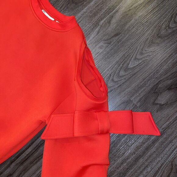 The Bubble Red Cold Shoulder Tunic Long Sleeve Pullover Blouse w/Bow Accents - Picture 5 of 11